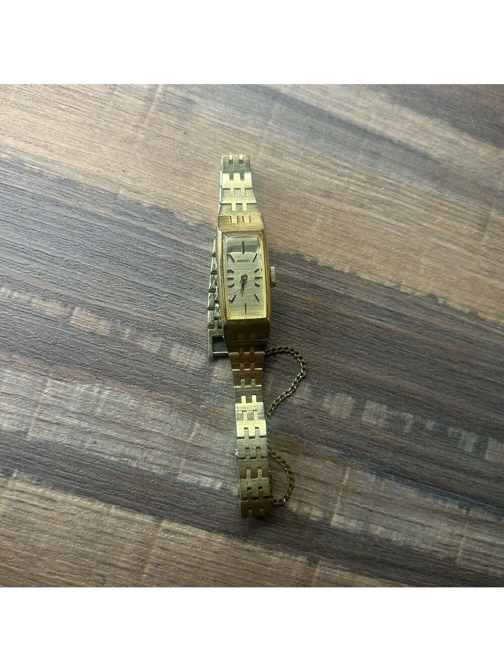 Vintage Seiko Ladies Gold Tone Rectangular Tank Watch Japan Needs Battery